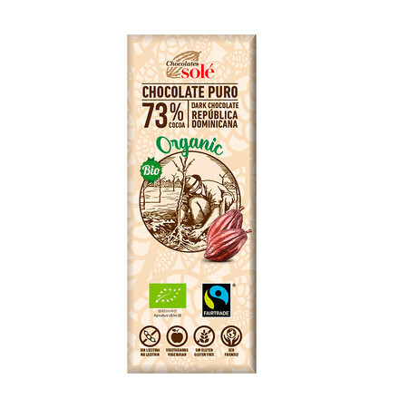 Biologische donkere chocolade 73% cacao, 25g, Pronat