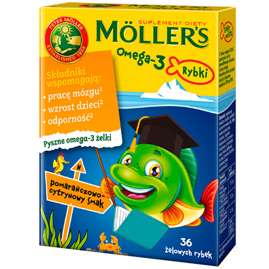 Moller's Omega-3 Fish, gominolas, sabor naranja y limón, 36 piezas