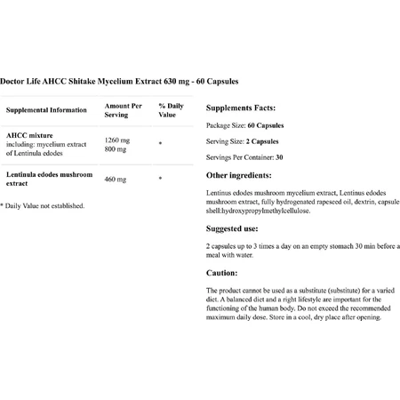 Doctor Life AHCC, extract de ciuperci Shitake, 60 capsule