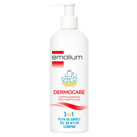 Emolium Dermocare 3en1, loción de baño, gel de lavado y champú, después de 1 mes, 400 ml