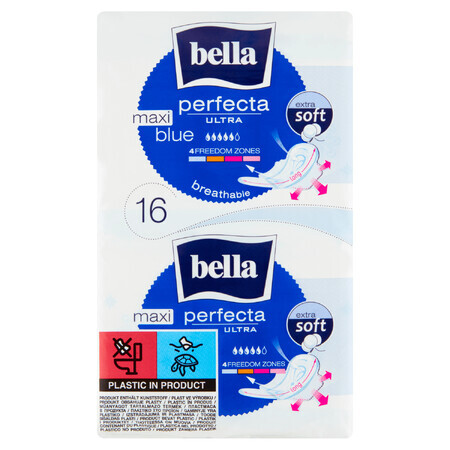 Bella Perfecta Ultra, compresas extra suaves con alas, Maxi Azul, 16 unid.