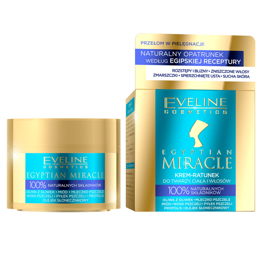 Eveline Cosmetics Egyptian Miracle, crema hidratante-regeneradora-rescatadora para rostro, cuerpo y cabello, 40 ml