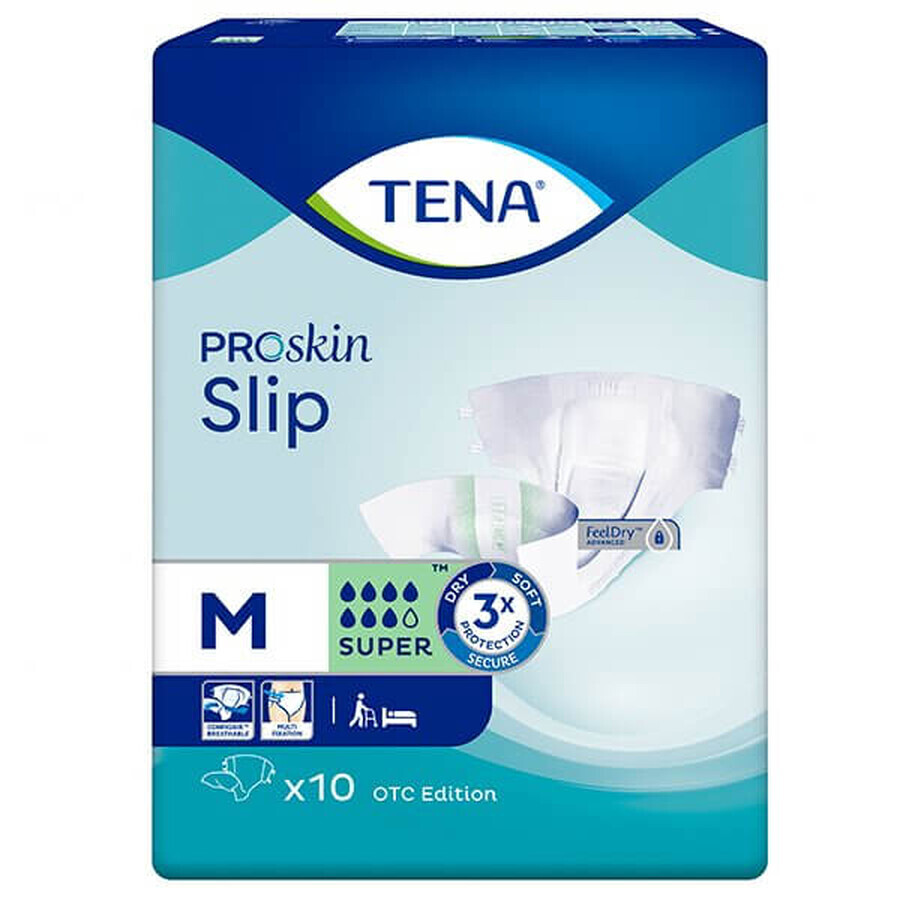 Tena Slip ProSkin, pañales, talla M, Super, 10 unidades