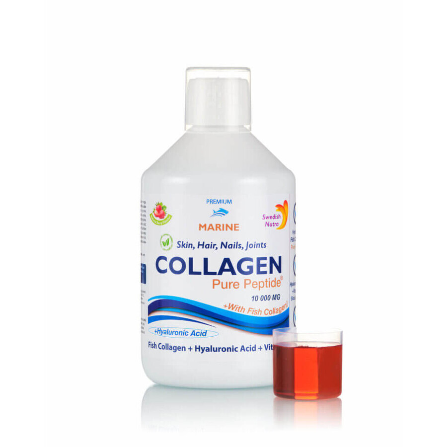 Colágeno Marino Hidrolizado Fluído Tipo 1 y 3 con 10.000mg + Biotina + Ácido Hialurónico, 500 ml, Swedish Nutra