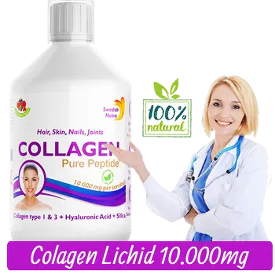 Colagen Lichid Marin Hidrolizat tip 1 si 3 cu 10.000mg + Biotina + Acid Hialuronic, 500 ml, Swedish Nutra