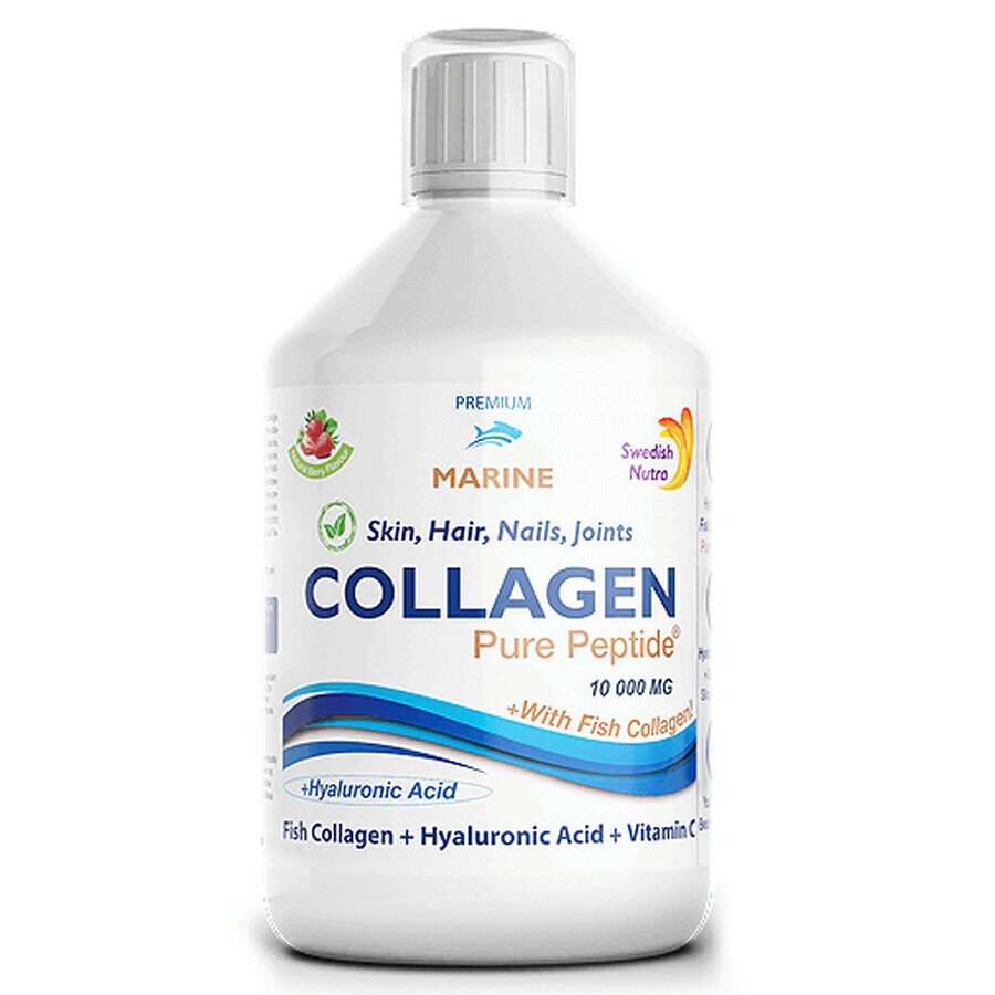 Gehydroliseerd marien collageen Fluid Type 1 en 3 met 10.000 mg + Biotine + Hyaluronzuur, 500 ml, Swedish Nutra