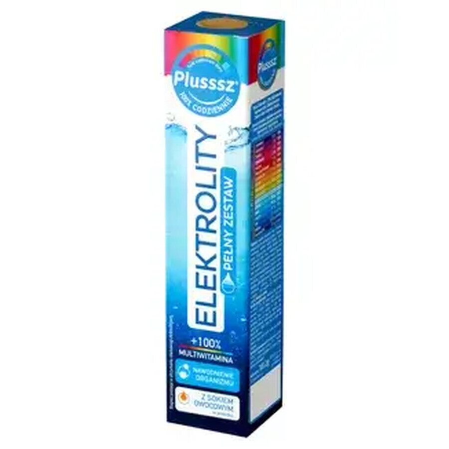 Plusssz Elektrolity + 100% Multivitamin, sabor piña-mango, 24 comprimidos efervescentes