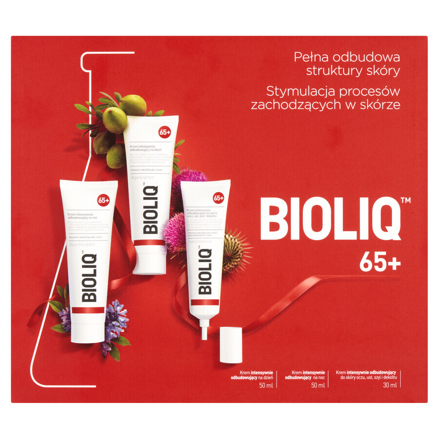 Kit Bioliq 65+, Crema de Día Reparadora, 50 ml + Crema de Noche Reparadora, 50 ml + Crema para Ojos, Labios, Cuello y Escote, 30 ml