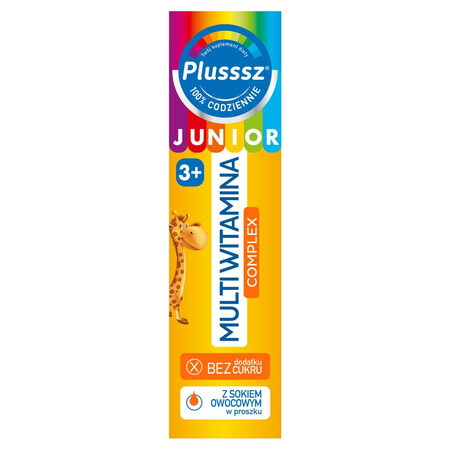 Plusssz Junior Complejo Multivitamínico, para niños mayores de 3 años, sabor tropical, 20 comprimidos efervescentes