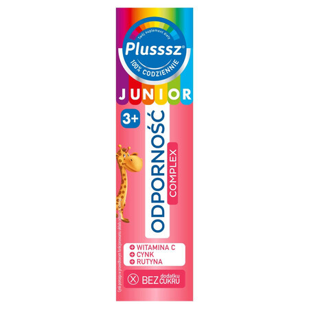 Plusssz Junior Immunity Complex, para niños mayores de 3 años, sabor frambuesa-fresa, 20 comprimidos efervescentes