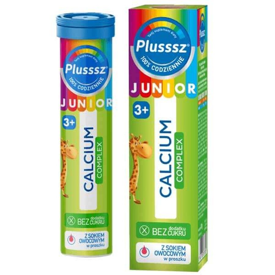 Plusssz Junior Calcium Complex, para niños mayores de 3 años, sabor fresa-frambuesa, 20 comprimidos efervescentes