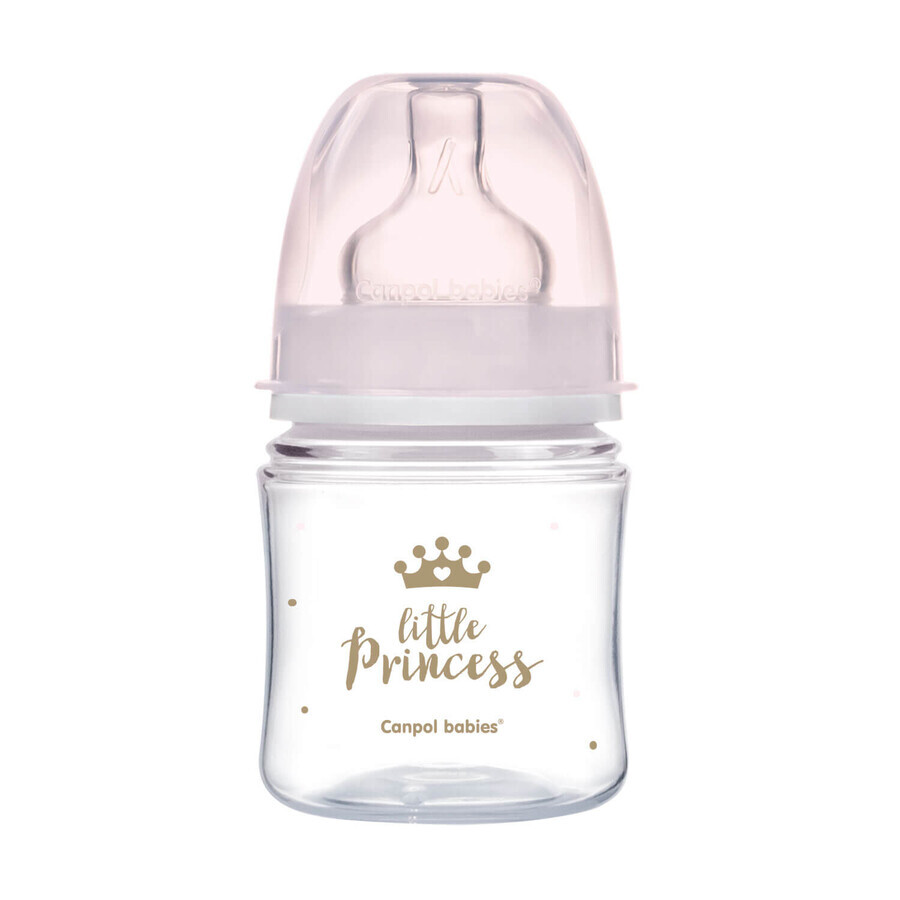 Canpol Babies EasyStart, anticólico, biberón ancho, Royal Baby, rosa, desde el nacimiento, 120 ml