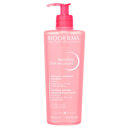 Bioderma Sensibio Gel Moussant, Gel micelar calmant pentru spălarea feței, piele sensibilă și hipersensibilă, 500 ml