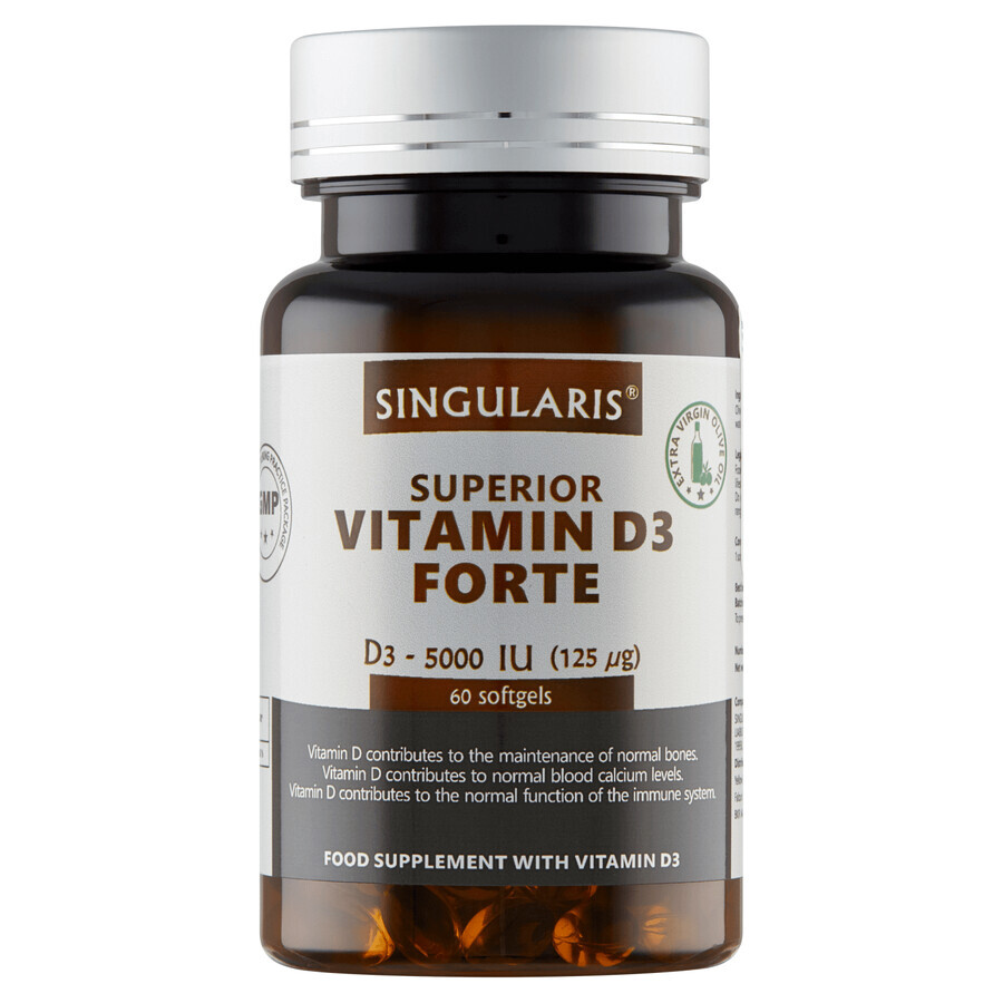 Singularis Superior, Vitamina D3 Forte 5000 UI, 60 cápsulas blandas