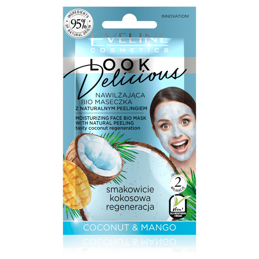 Eveline Cosmetics Look Delicious, Organic moisturizing face mask with natural peeling, coconut and mango, 10 ml