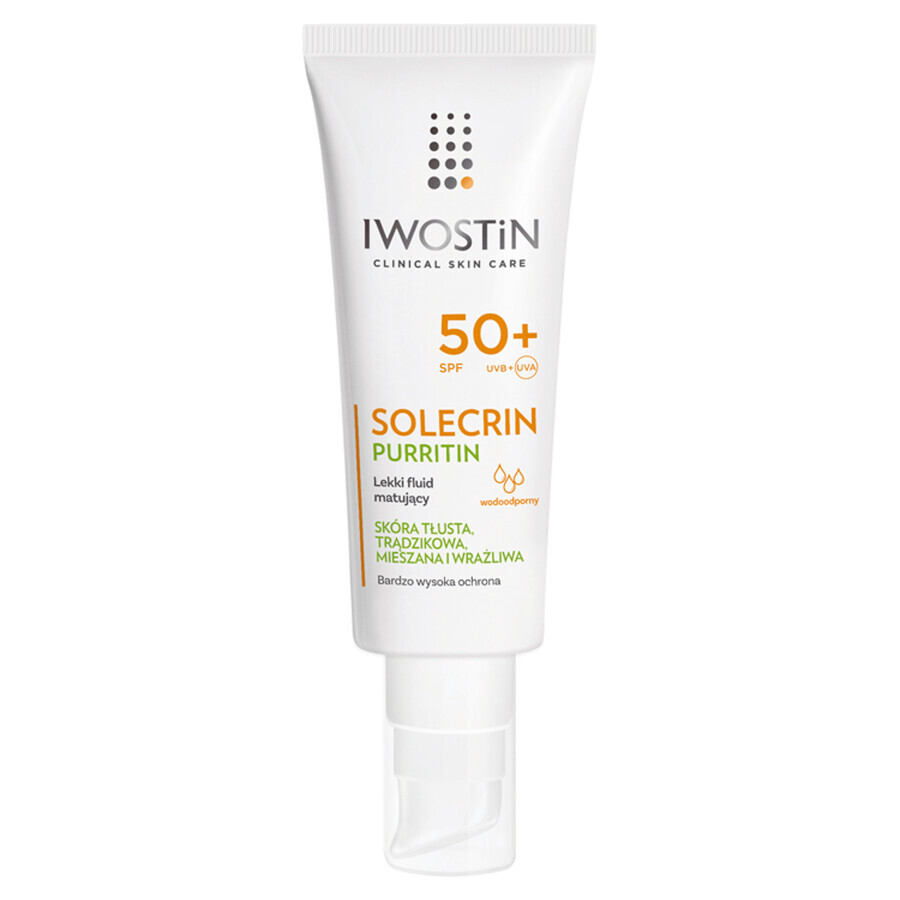 Iwostin Solecrin Purritin, fluido matificante ligero, FPS 50+, 40 ml