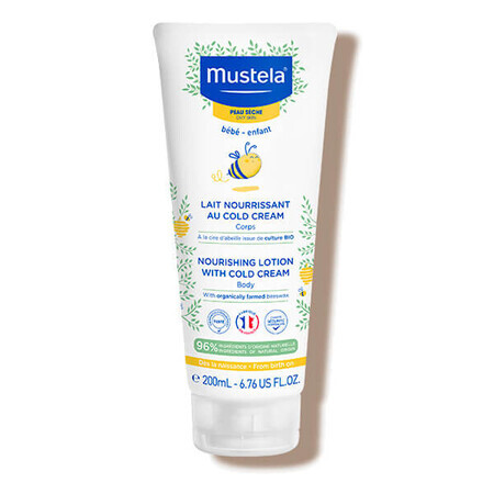 Mustela Bebe Enfant, nourishing body milk, with Cold Cream and organic beeswax, from birth, dry skin, 200 ml