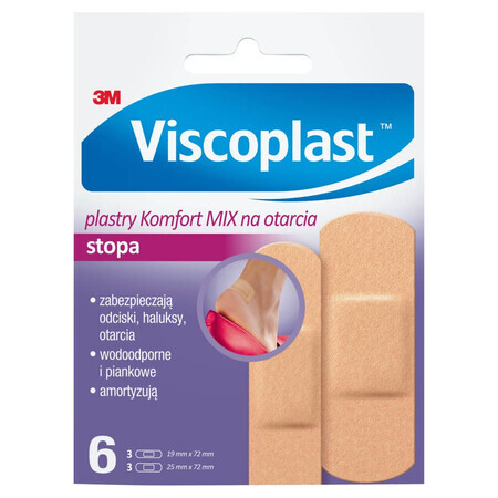 Viscoplast Pie, tiritas Comfort Mix para abrasiones, 6 piezas