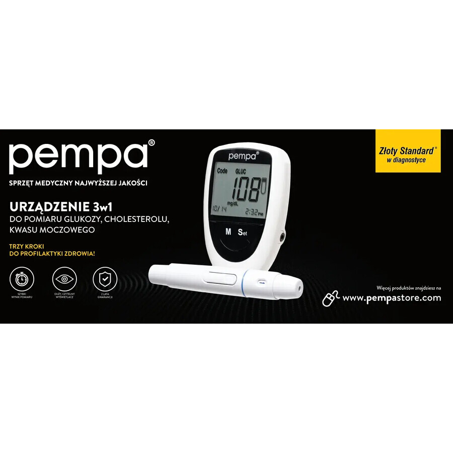 Pempa BK6-40M 3 en 1, medidor de glucosa, colesterol y ácido úrico