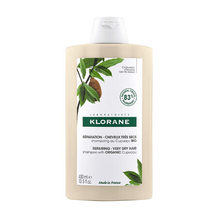 Klorane, champú con manteca de Cupuacu bio para cabellos muy secos y dañados, 400 ml