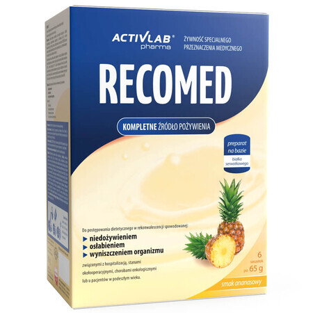 ActivLab Pharma RecoMed, preparado nutricional, piña, 65 g x 6 sobres