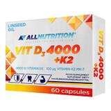 Allnutrition Vit D3 4000 + K2, vitamina D 4000 UI + vitamina K 100 µg, 60 cápsulas