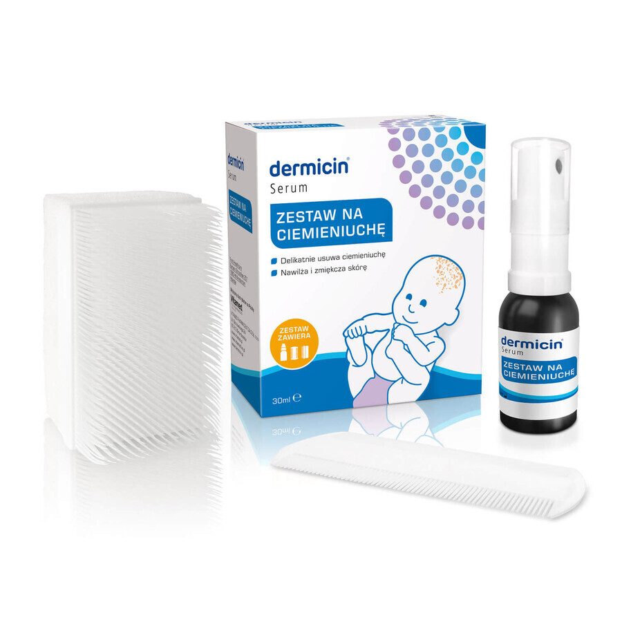 Dermicin, kit mătreață, spray, 30 ml + pieptene + perie