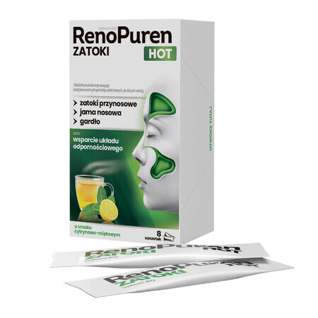 RenoPuren Zatoki Hot, sabor limón-menta, 8 bolsitas