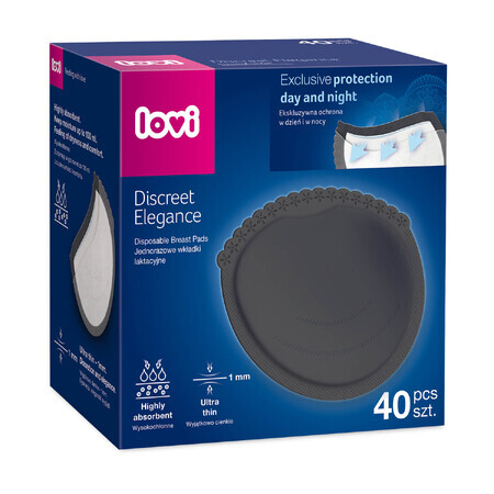 Lovi Discreet Elegance, discos absorbentes, negro, 40 unid.