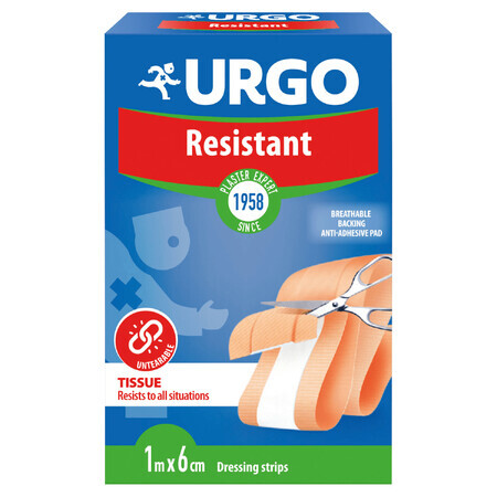 Urgo Resistente, esparadrapo antibacteriano, no tejido, 6 cm x 1 m, 1 pieza