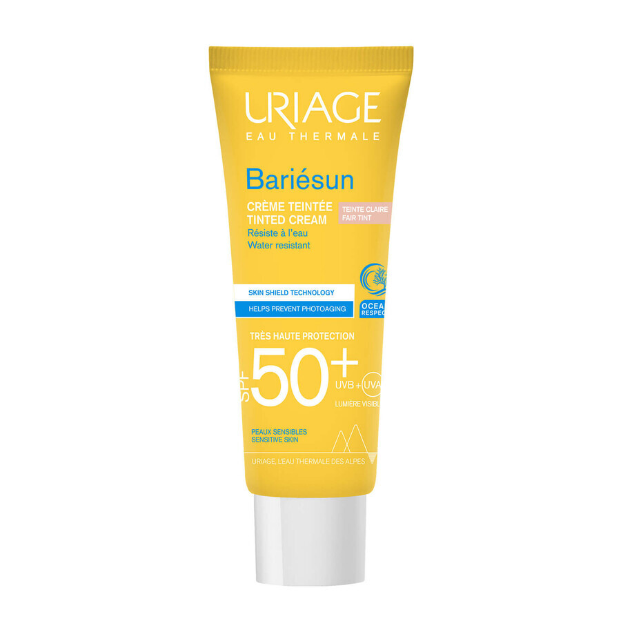 Uriage Bariesun, crema solar tonificante, beige claro, FPS 50+, 50 ml