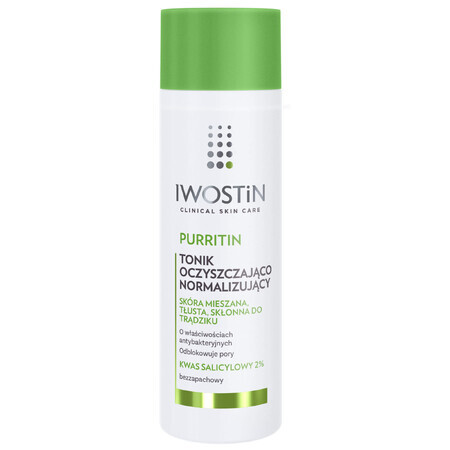 Iwostin Purritin, tónico limpiador y normalizante, piel mixta, grasa con tendencia acneica, 200 ml