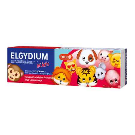 Elgydium Kids Emoji, pasta de dientes en forma de gel para niños, Fresa refrescante, 3-6 años, 50 ml