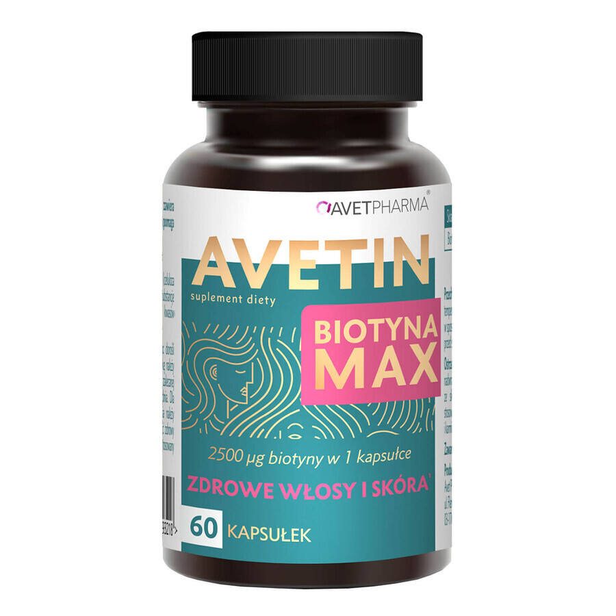 Avetin Biotin Max, biotina 2500 µg, 60 cápsulas