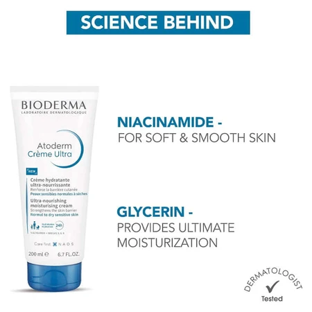 Bioderma Atoderm Creme Ultra, crema hidratante corporal ultranutritiva, piel normal, seca y sensible, 200 ml