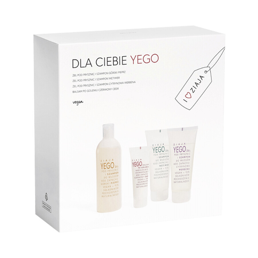 Set Ziaja Yego, gel de ducha y champú, 400 ml + gel de ducha y champú, 2 x 200 ml + bálsamo para después del afeitado, 80 ml