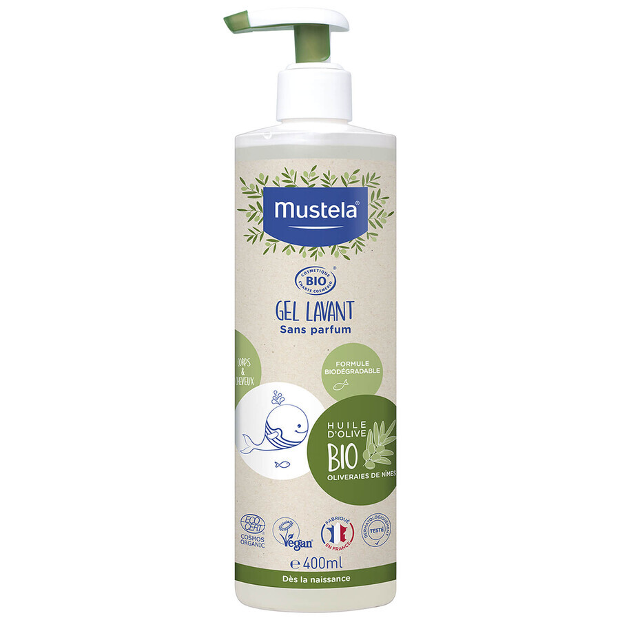 Mustela BIO Reinigungsgel 400 ml - Sanfte Bio-Reinigung für zarte Babyhaut | Vegan  amp; Parabenfrei | Ideal für die tägliche Pflege