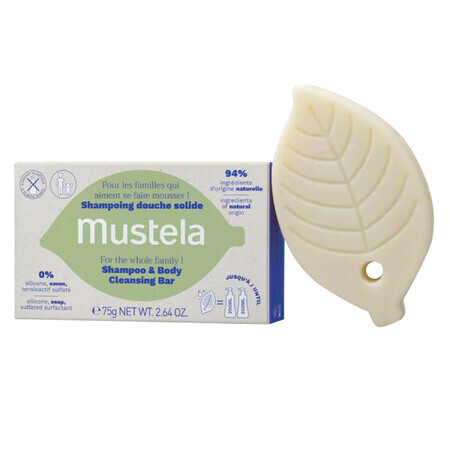 Mustela, Champú cúbico 2 en 1 para cabello y cuerpo, aceite de aguacate y aceite de oliva, 75 g