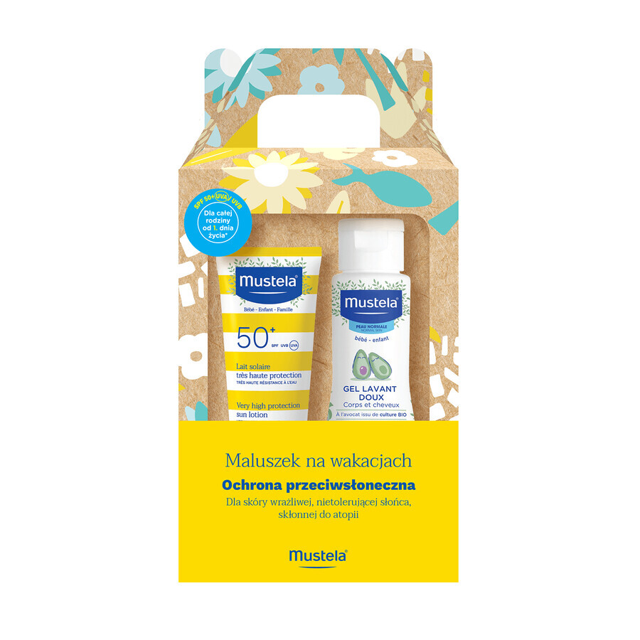 Mustela Sun Baby set de vacaciones, leche solar, FPS 50+, 40 ml + gel lavante, 100 ml