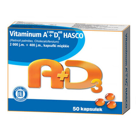 Vitaminum A+D3 Hasco 2000 UI + 400 UI, 50 gélules SHORT DATE