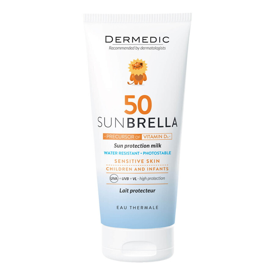 Dermedic Sunbrella Baby, leche protectora para niños a partir de 1 mes de edad, cara y cuerpo, piel sensible, SPF 50, 100 ml ENVASE CONTAMINADO