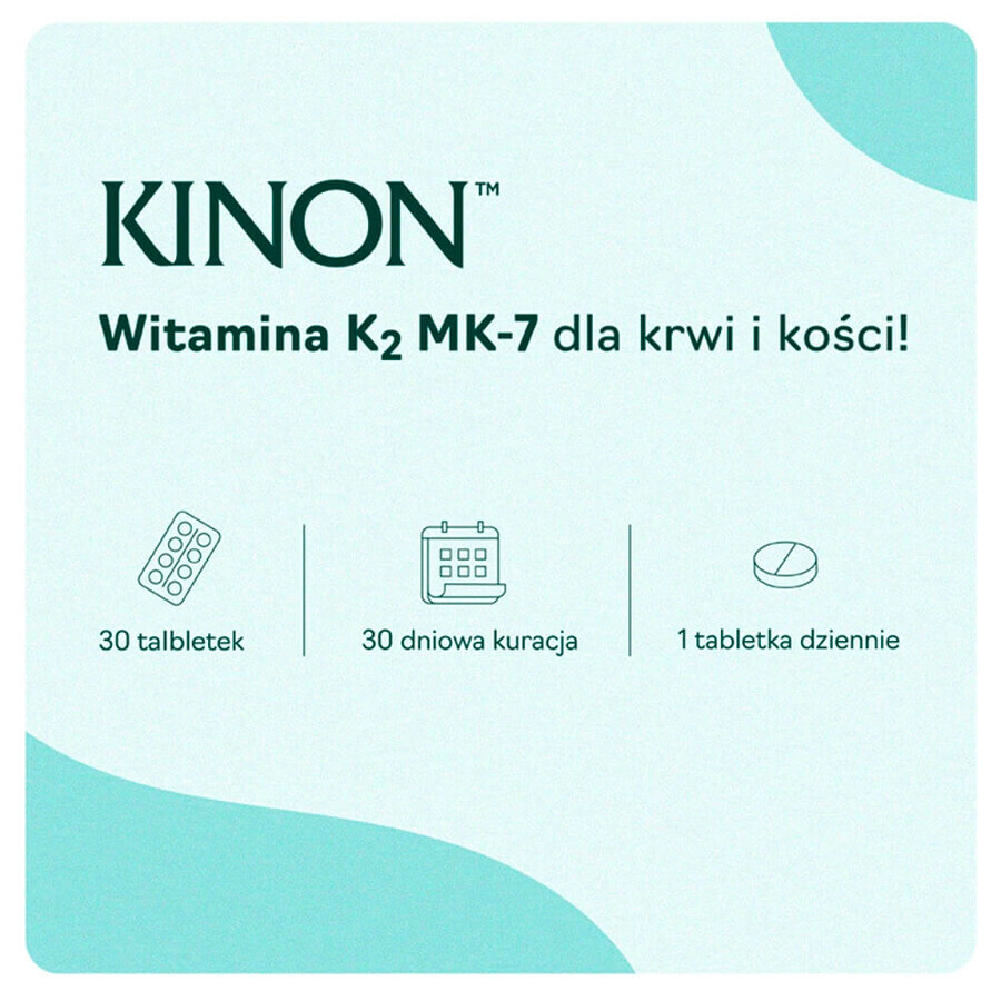 Kinon, vitamina K2-MK7 con natto 75 μg, 30 comprimidos FECHA CORTA