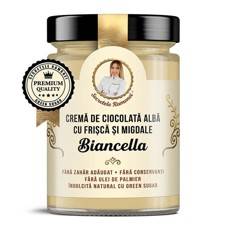 Crema de chocolate blanco con nata montada y almendras, Biancella, Secretos de Ramona, 350g, Remedia