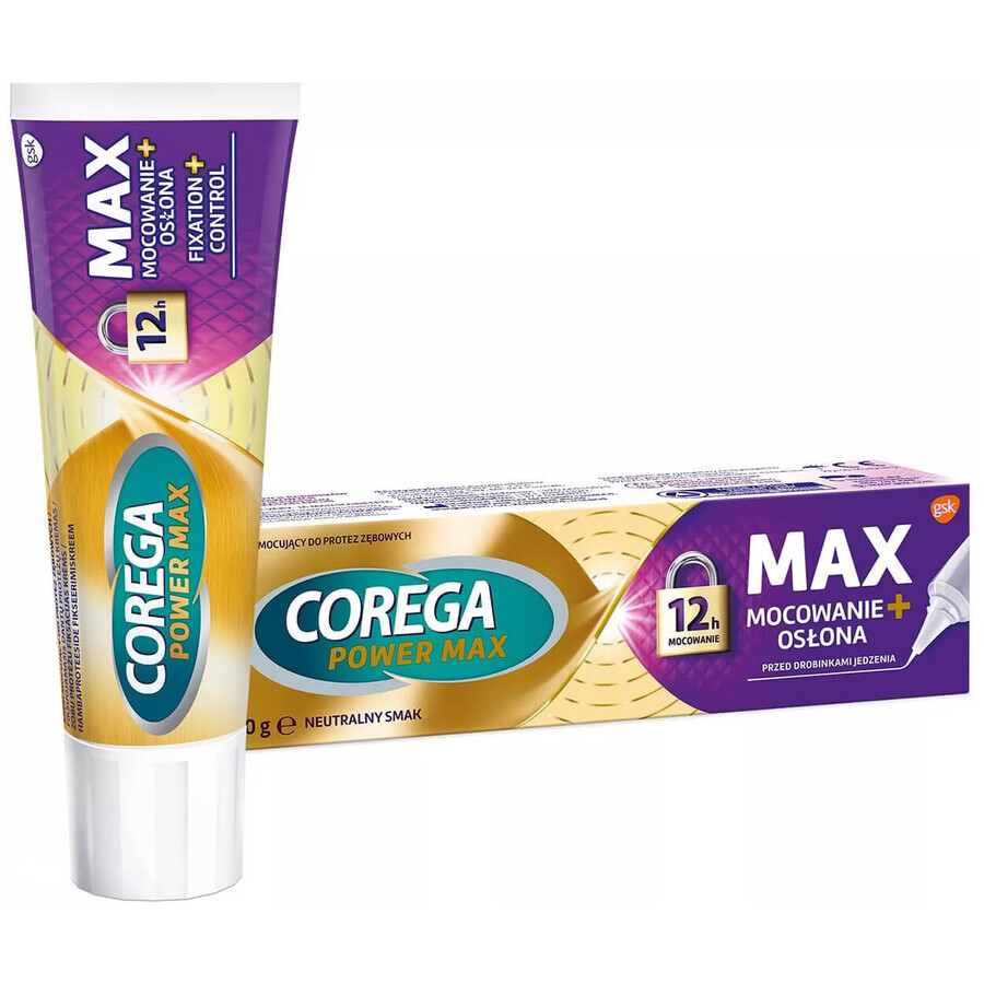 Corega Power Max Fijación + Cobertura, Crema de fijación de prótesis, neutro, 40 g ENVASE CONTAMINADO