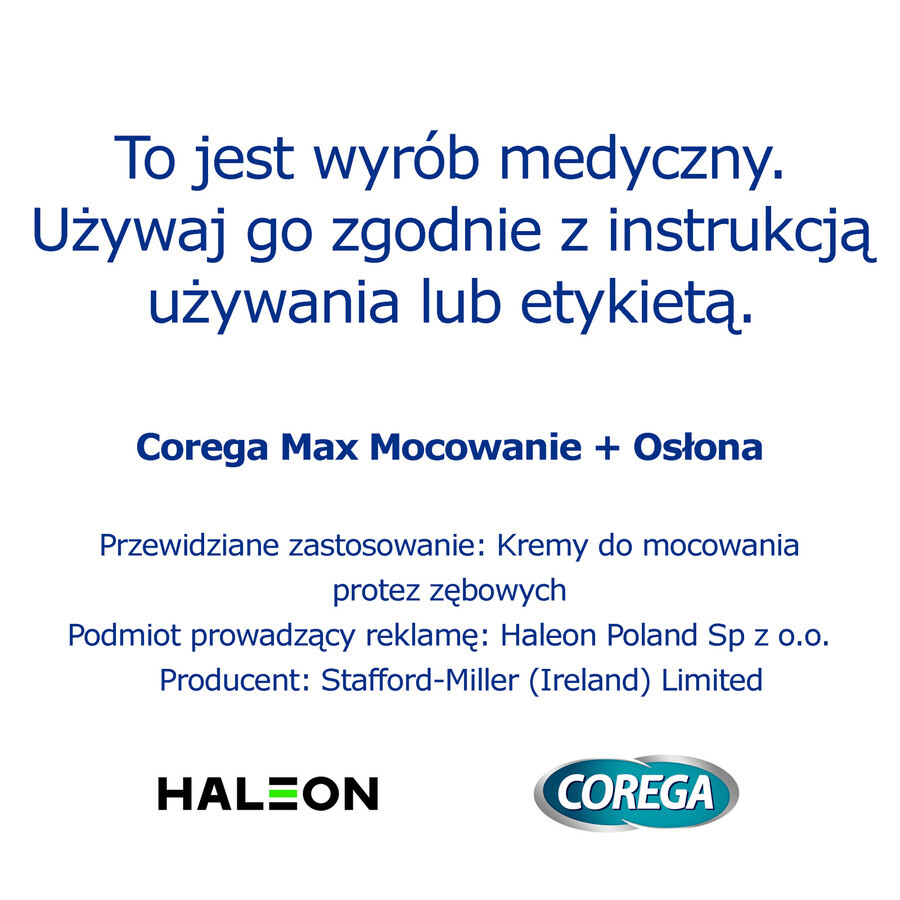 Corega Power Max Fijación + Cobertura, Crema de fijación de prótesis, neutro, 40 g ENVASE CONTAMINADO