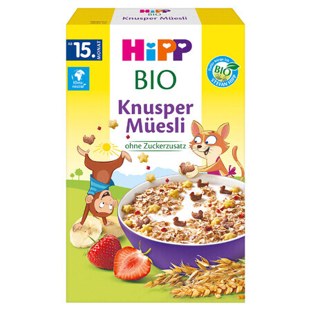 HiPP Bio muesli, plátano y fresa, sin azúcar añadido, a partir de 15 meses, 200 g ENVASE DECORADO