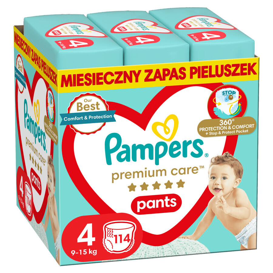 Pampers Premium Care Pants, pannolini, taglia 4, 9-15 kg, 114 pezzi CONFEZIONE DECORATA