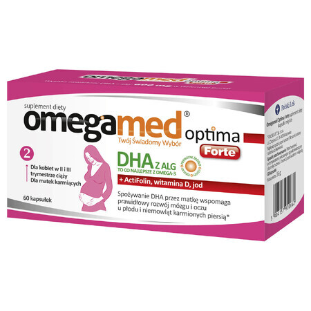 Omegamed Optima Forte DHA de algas para mujeres en el segundo y tercer trimestre del embarazo y madres lactantes, 60 cápsulas ENVASE DESTRUIDO