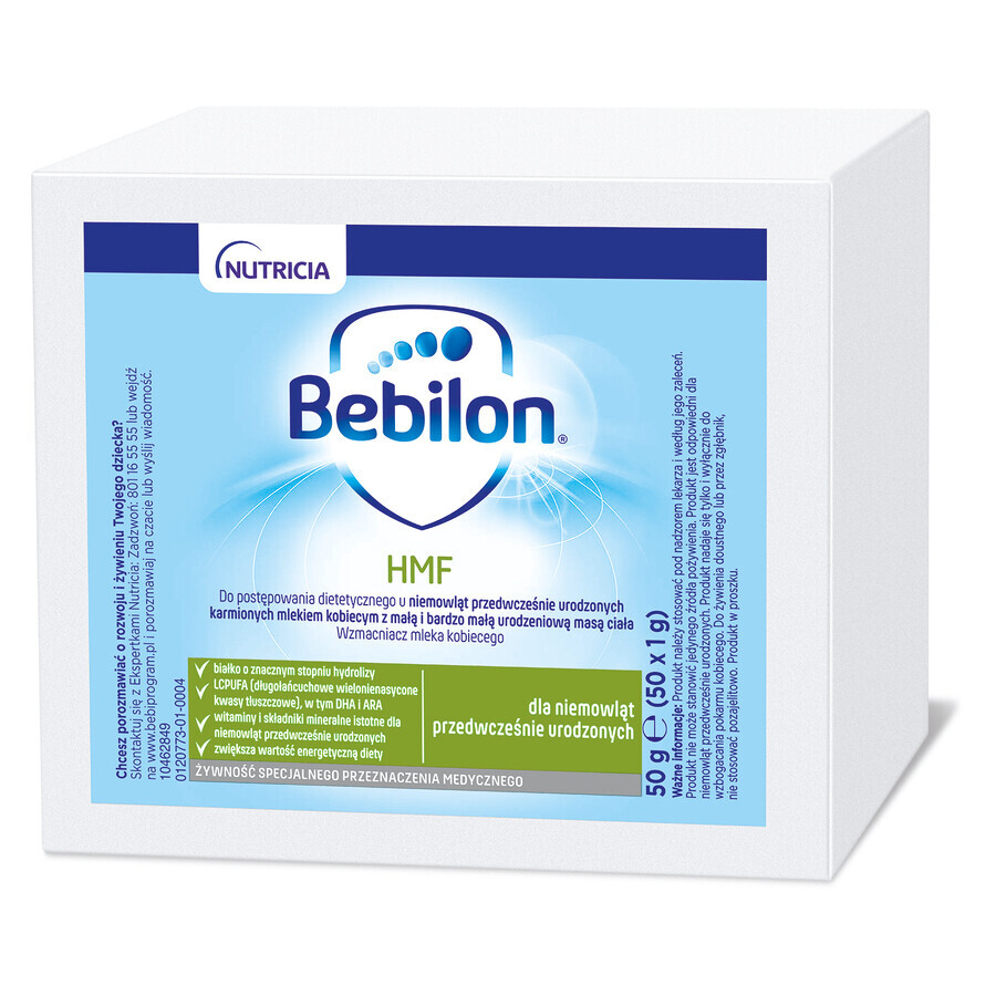 Bebilon HMF, fortificante de leche materna para prematuros, 1 g x 50 sobres CORTA FECHA