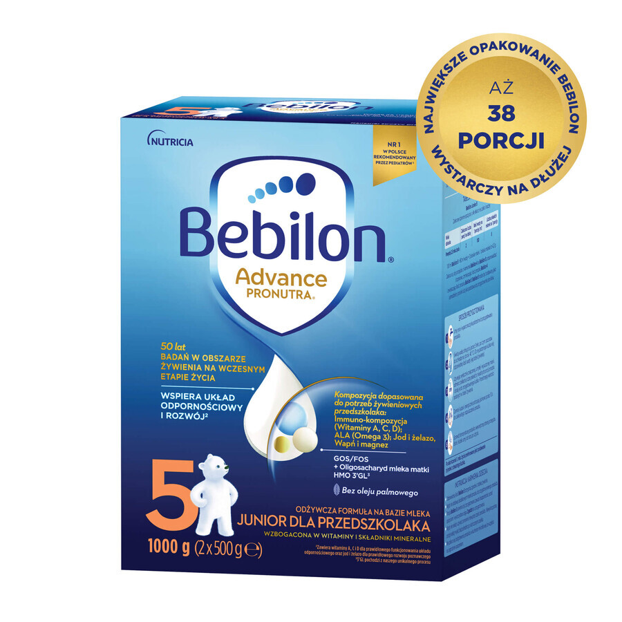 Bebilon Advance Pronutra 5 Junior, fórmula láctea nutritiva, para niños en edad preescolar, 1000 g ENVASE DECORADO